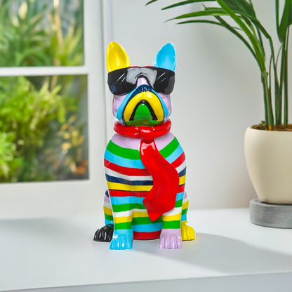 Hand Painted Stripe Dog W/Black Glasses Sculpture - 14" Tall