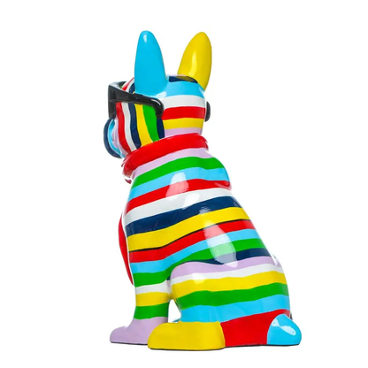 Hand Painted Stripe Dog W/Black Glasses Sculpture - 14" Tall